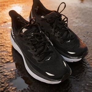 Hoka Black Athletic Shoes with White Accents